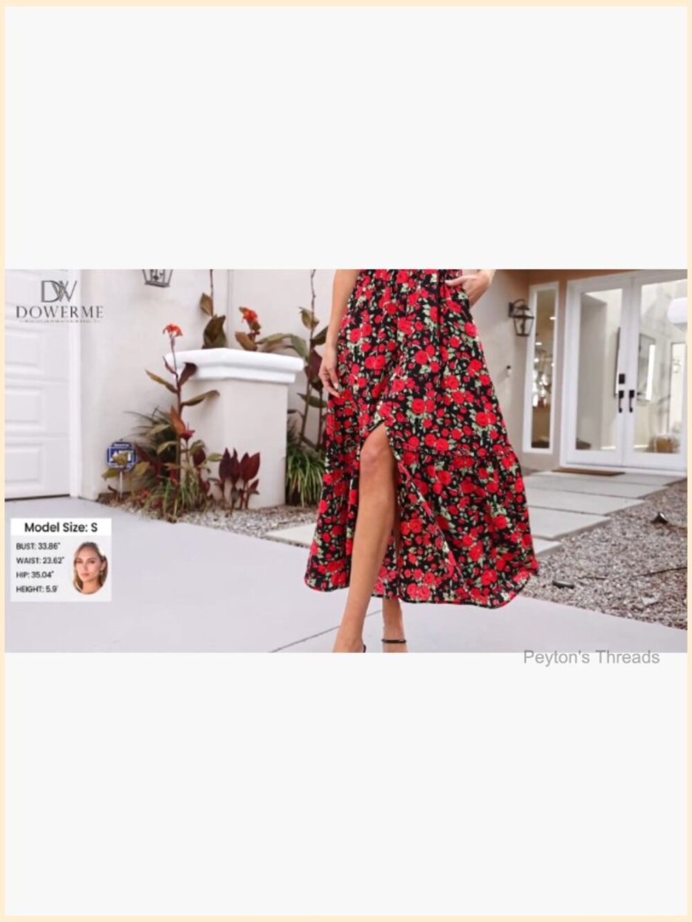 Womens Smocked Floral Ruffle Sleeve Slit Maxi Dress Boho Beach Sundress - Picture 7 of 7
